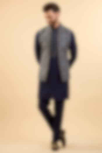 Blue Silk Bundi Jacket Set by Vanshik at Pernia's Pop Up Shop