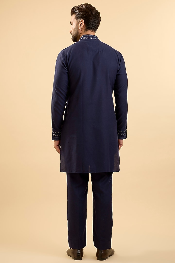 Blue Silk Bundi Jacket Set by Vanshik at Pernia's Pop Up Shop