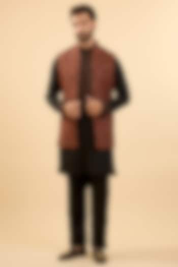 Black & Rust Silk Bundi Jacket Set by Vanshik at Pernia's Pop Up Shop