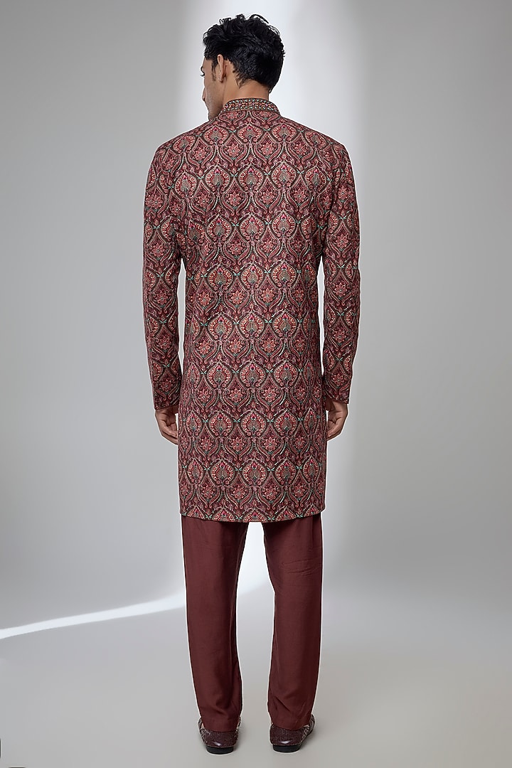 Wine Silk Kurta Set by Vanshik at Pernia's Pop Up Shop