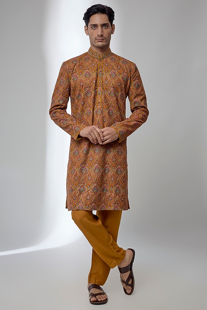 Rust Silk Kurta Set by Vanshik at Pernia's Pop Up Shop