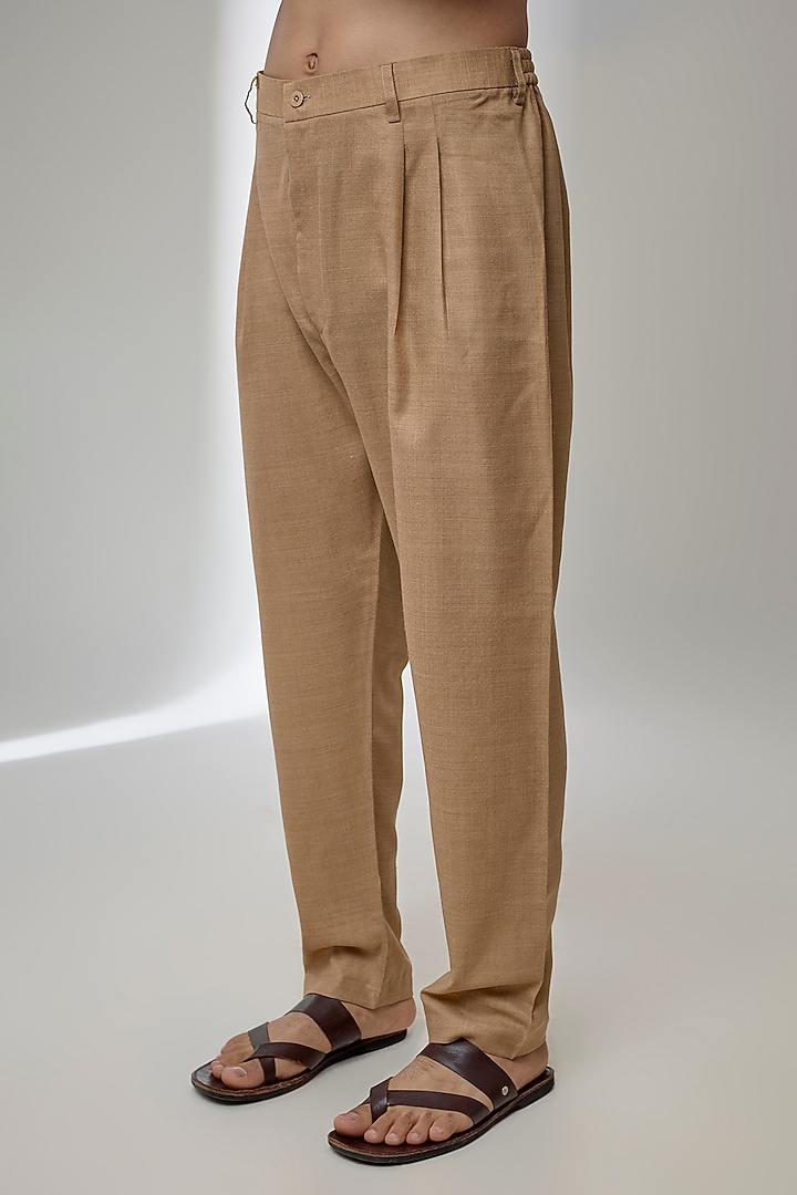 Beige Khaki Silk Kurta Set by Vanshik at Pernia's Pop Up Shop