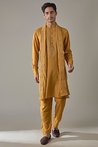 Mustard Silk Kurta Set by Vanshik