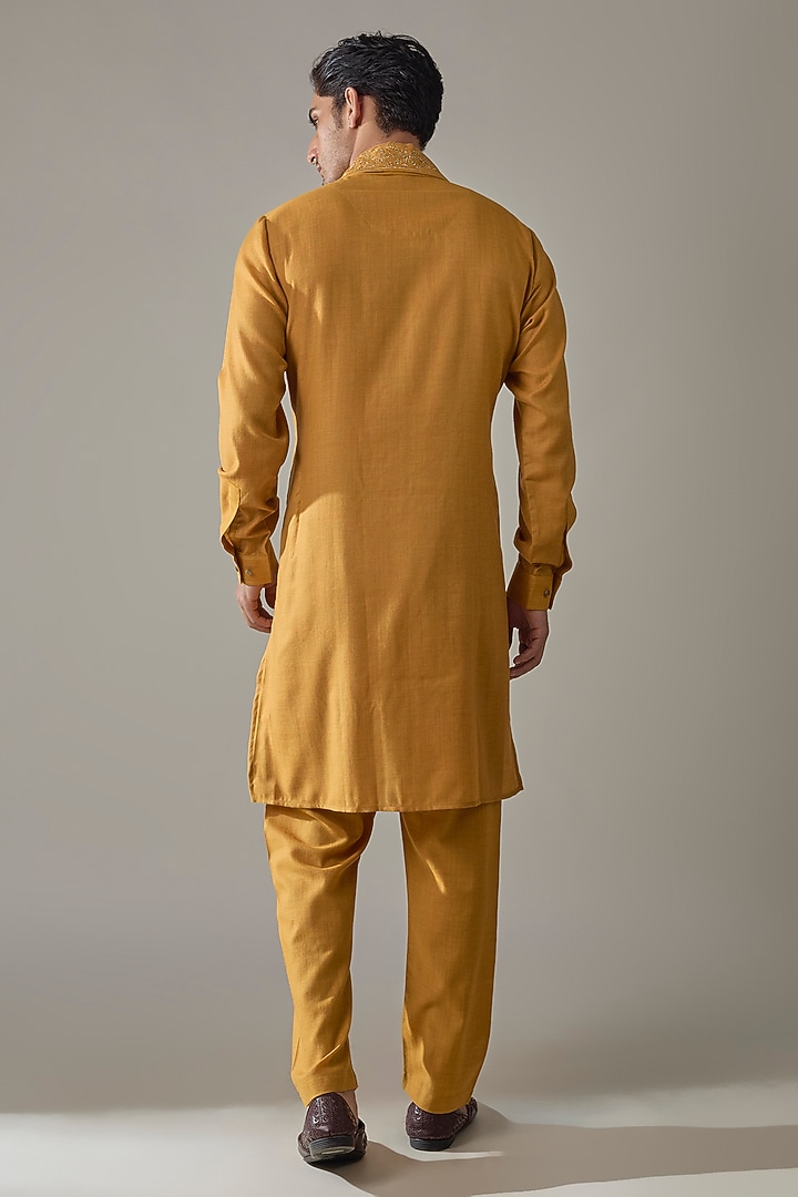 Mustard Silk Kurta Set by Vanshik at Pernia's Pop Up Shop