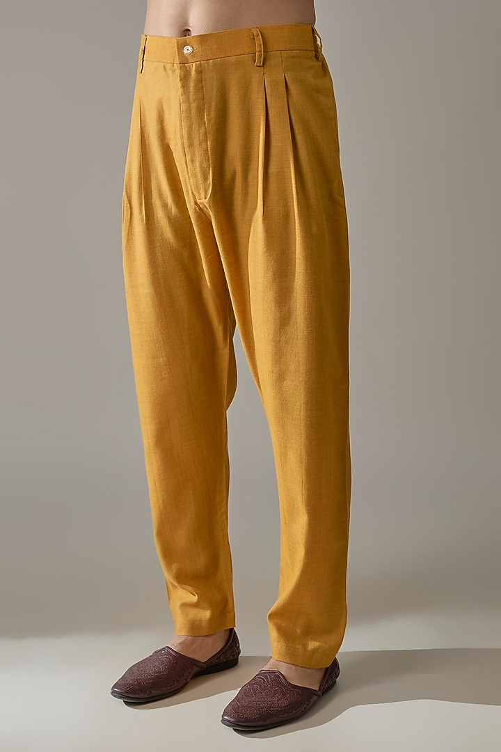 Mustard Silk Kurta Set by Vanshik at Pernia's Pop Up Shop