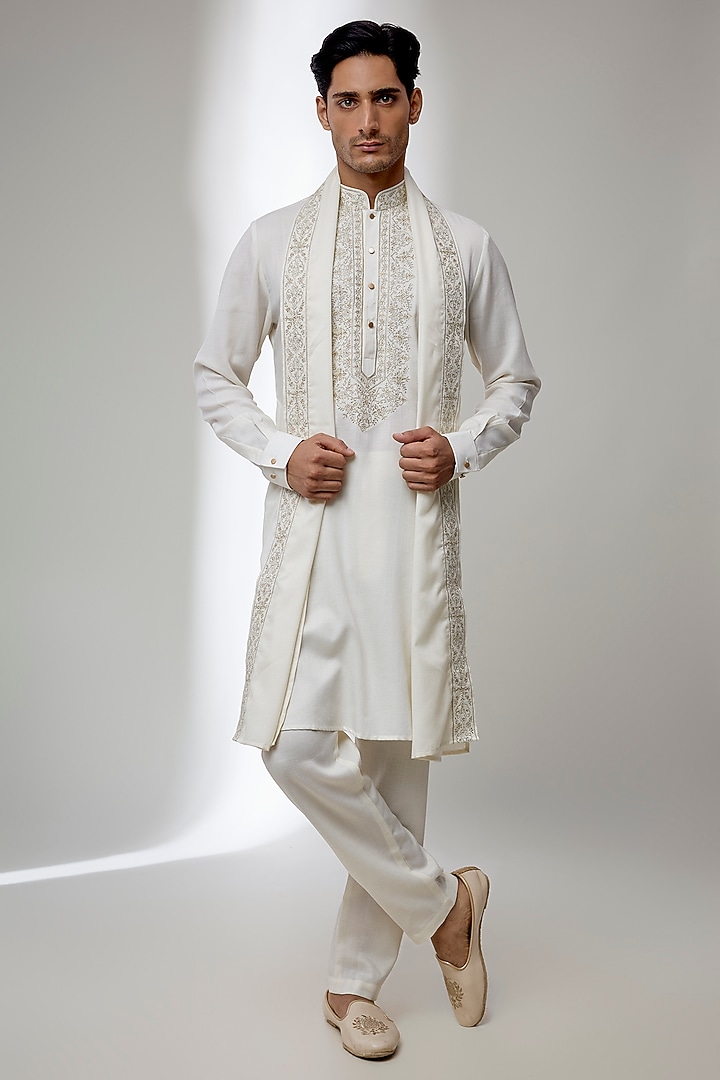 Ivory Silk Kurta Set by Vanshik at Pernia's Pop Up Shop