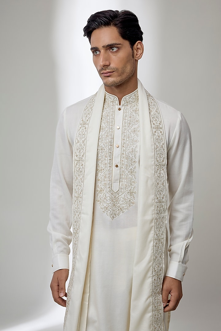 Ivory Silk Kurta Set by Vanshik at Pernia's Pop Up Shop