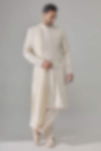 Pearl White Silk Groom Sherwani Set by Vanshik at Pernia's Pop Up Shop