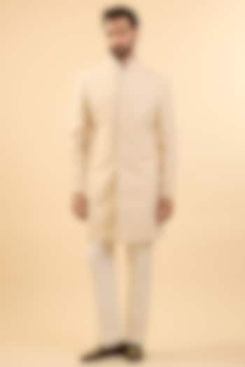 Pearl-Colored Silk Groom Sherwani Set by Vanshik at Pernia's Pop Up Shop