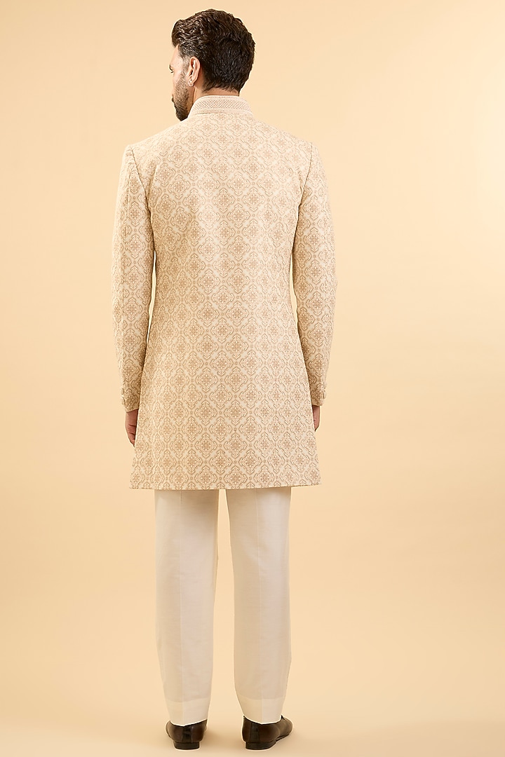 Pearl-Colored Silk Groom Sherwani Set by Vanshik at Pernia's Pop Up Shop