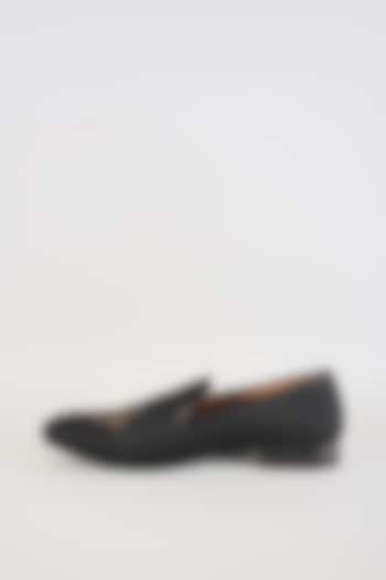 Black Raw Silk Loafers by Vanshik at Pernia's Pop Up Shop