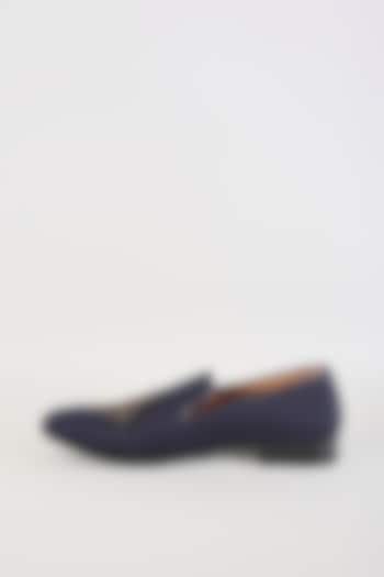 Navy Raw Silk Loafers by Vanshik at Pernia's Pop Up Shop