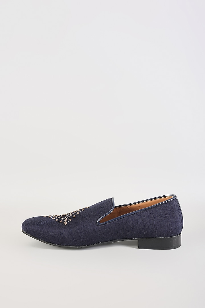 Navy Raw Silk Loafers by Vanshik at Pernia's Pop Up Shop