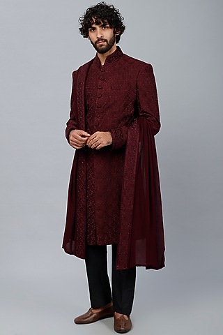 Classic Light Onion Embroidered Sherwani Set for Destination Weddings main image 1