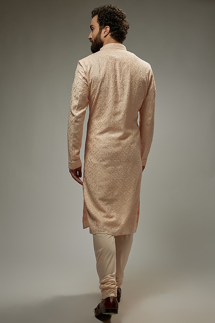 Blush Pink Soft Silk Embroidered Kurta Set by Vanshik at Pernia's Pop Up Shop