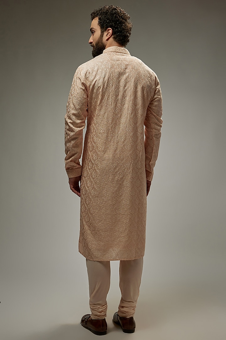 Blush Pink Silk Embroidered Kurta Set by Vanshik at Pernia's Pop Up Shop