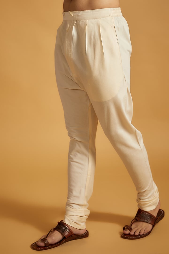 Beige Tussar Silk Floral Embroidered Bundi Jacket Set by Vanshik at Pernia's Pop Up Shop