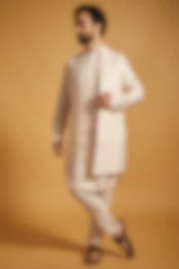 Blush Tussar Silk Floral Embroidered Wedding Indowestern Set by Vanshik at Pernia's Pop Up Shop