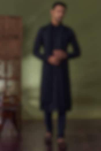 Navy Blue Georgette Lucknowi Kurta Set by Vanshik at Pernia's Pop Up Shop