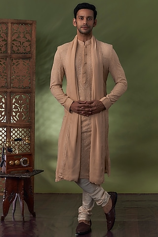 Dark Rose Georgette Lucknowi Kurta Set by Vanshik