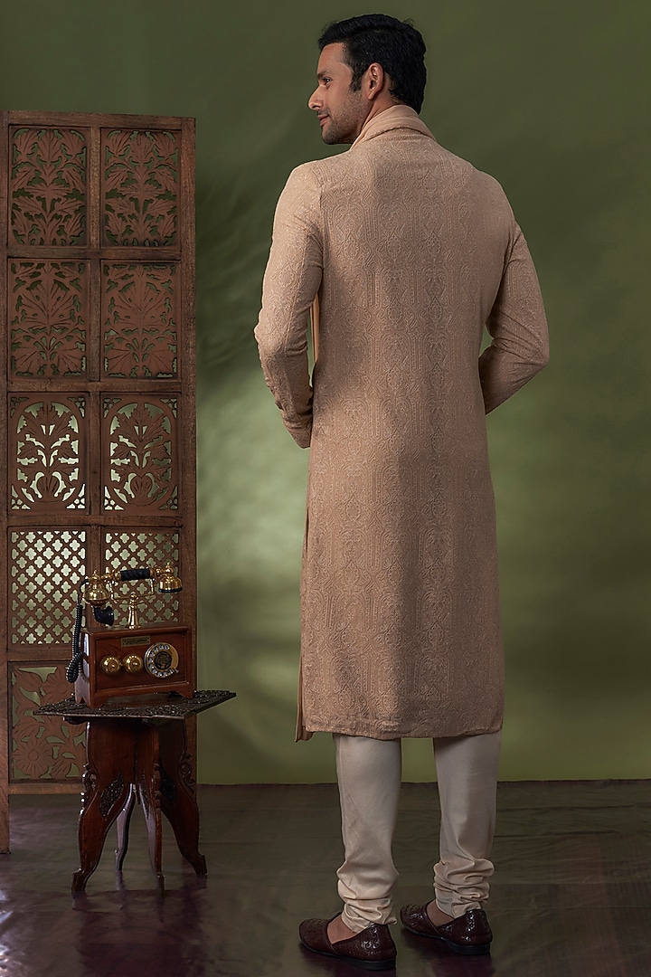 Dark Rose Georgette Lucknowi Kurta Set by Vanshik at Pernia's Pop Up Shop