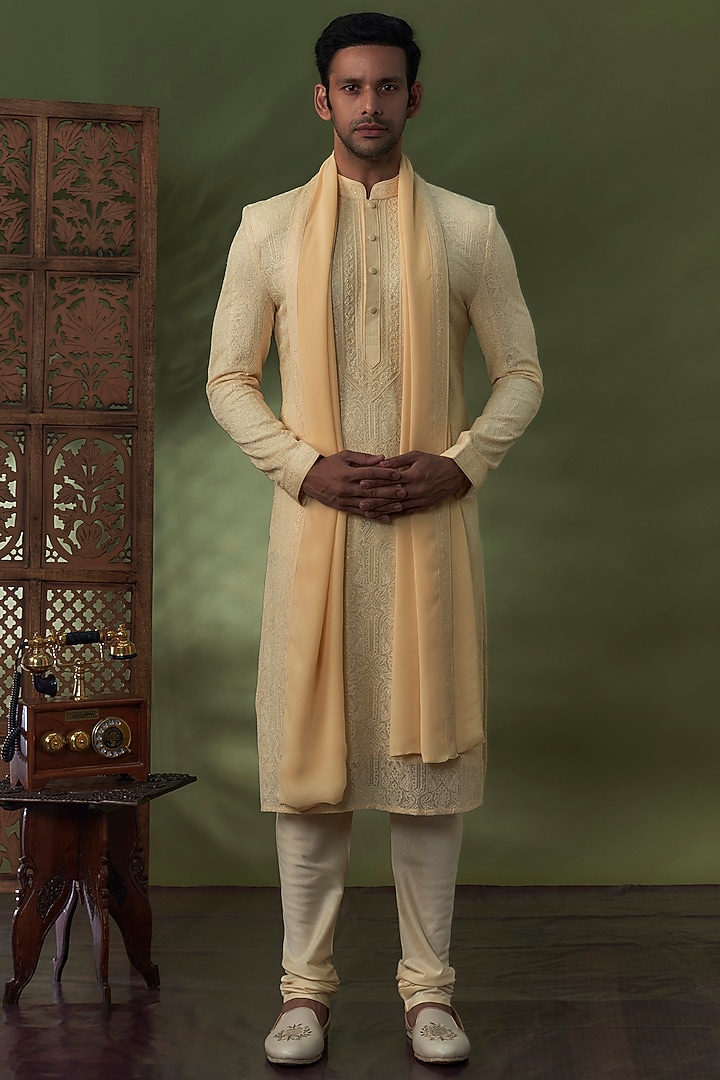 Beige Georgette Lucknowi Kurta Set by Vanshik at Pernia's Pop Up Shop