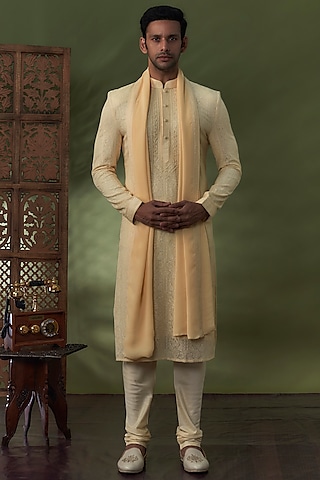 Beige Georgette Lucknowi Kurta Set by Vanshik