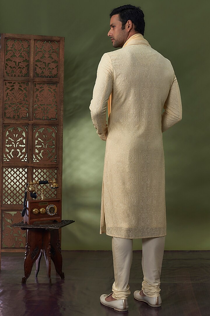 Beige Georgette Lucknowi Kurta Set by Vanshik at Pernia's Pop Up Shop