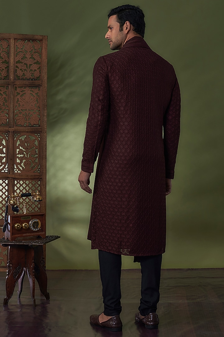 Wine Georgette Lucknowi Kurta Set by Vanshik at Pernia's Pop Up Shop