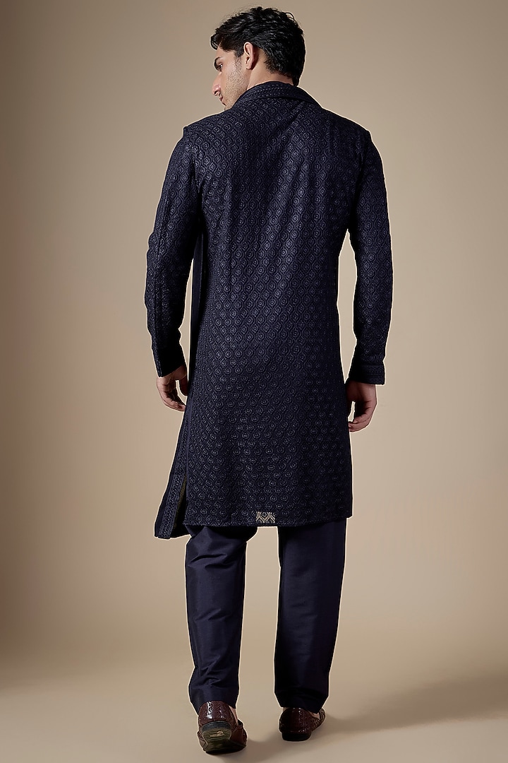 Blue Georgette Lucknowi Kurta Set by Vanshik at Pernia's Pop Up Shop