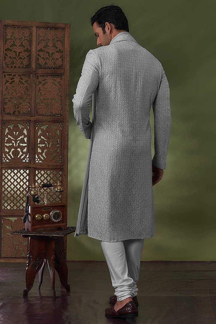 Grey Georgette Lucknowi Kurta Set by Vanshik at Pernia's Pop Up Shop