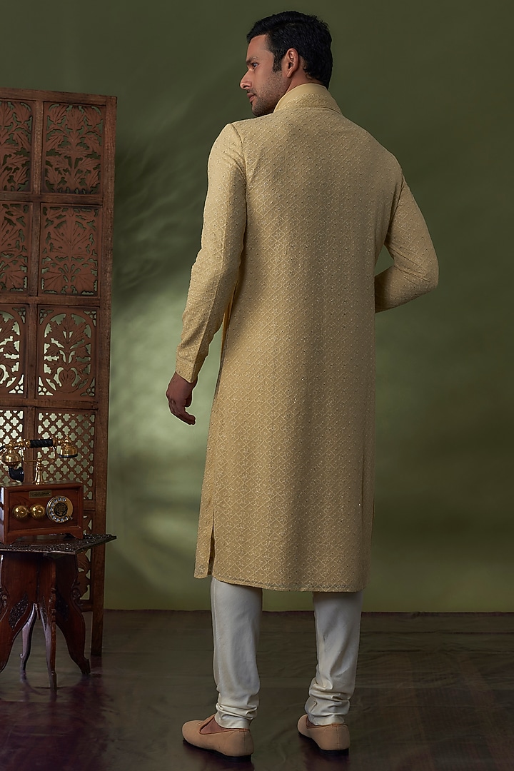Gold Georgette Lucknowi Kurta Set by Vanshik at Pernia's Pop Up Shop