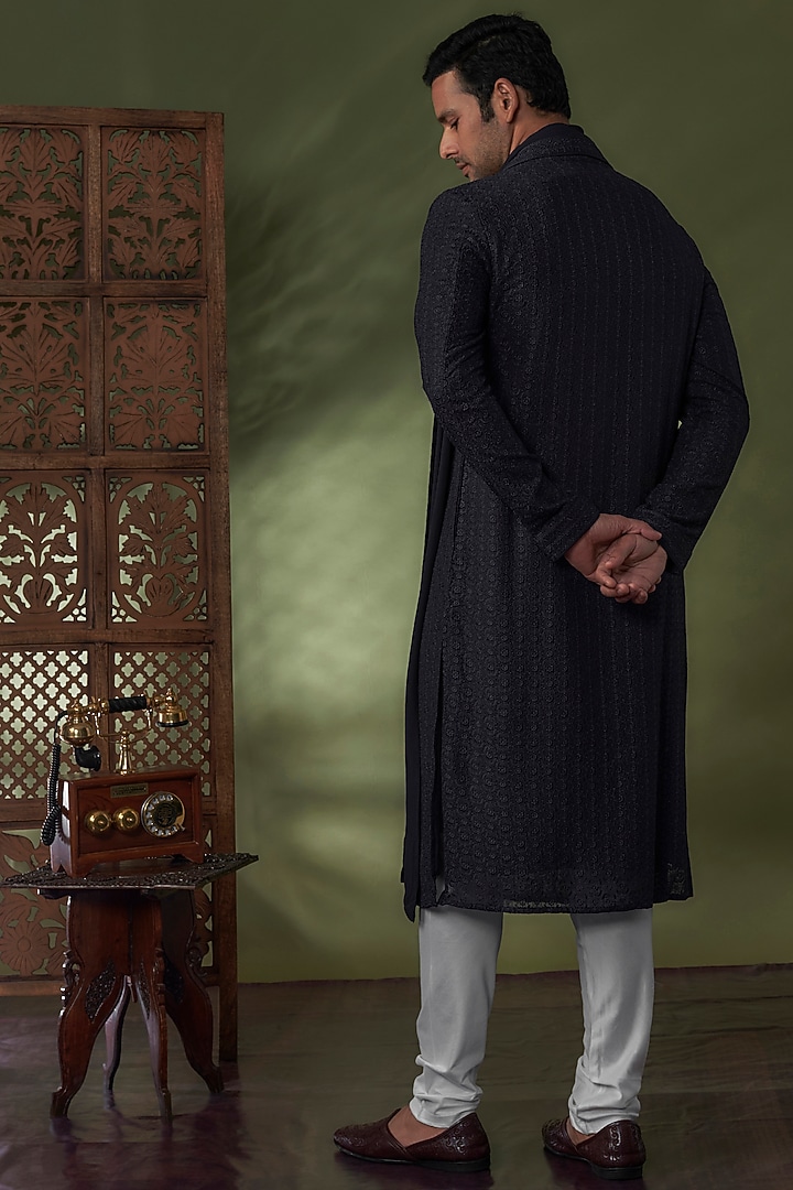 Grey Georgette Lucknowi Kurta Set by Vanshik at Pernia's Pop Up Shop