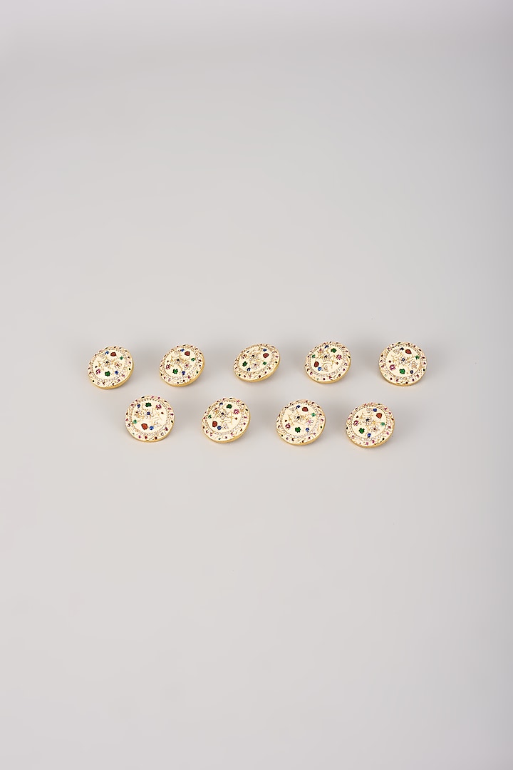 Gold Finish Multi-Colored Diamond Buttons (Set Of 9) by Vanshik