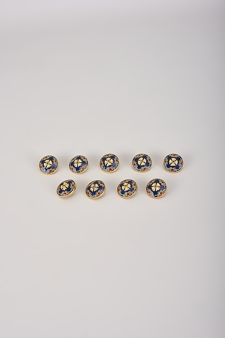 Gold Finish Multi-Colored Diamond Buttons (Set Of 9) by Vanshik