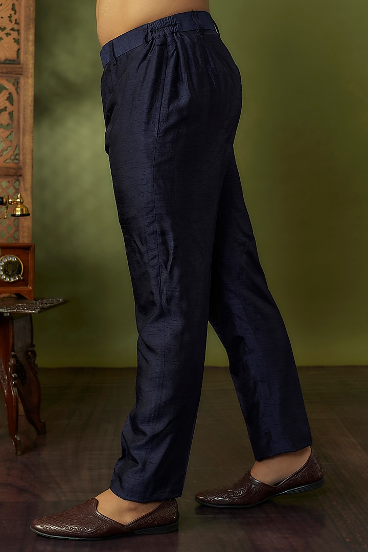 Navy Blue Raw Silk Mirror Work Indo-Western Set by Vanshik at Pernia's Pop Up Shop