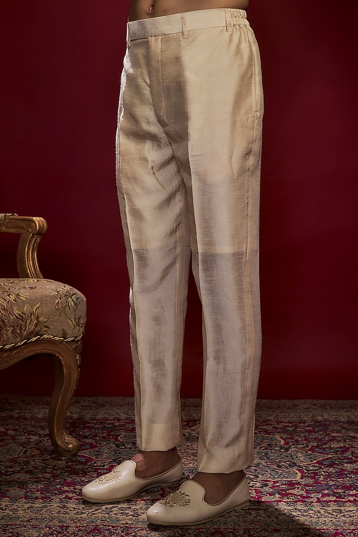 Pearl White Georgette Pearl Embroidered Lucknowi Groom Indowestern Set by Vanshik at Pernia's Pop Up Shop