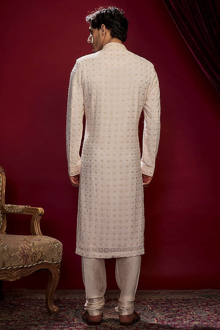 Pearl Beige Georgette Pearl Embroidered Lucknowi Kurta Set by Vanshik at Pernia's Pop Up Shop