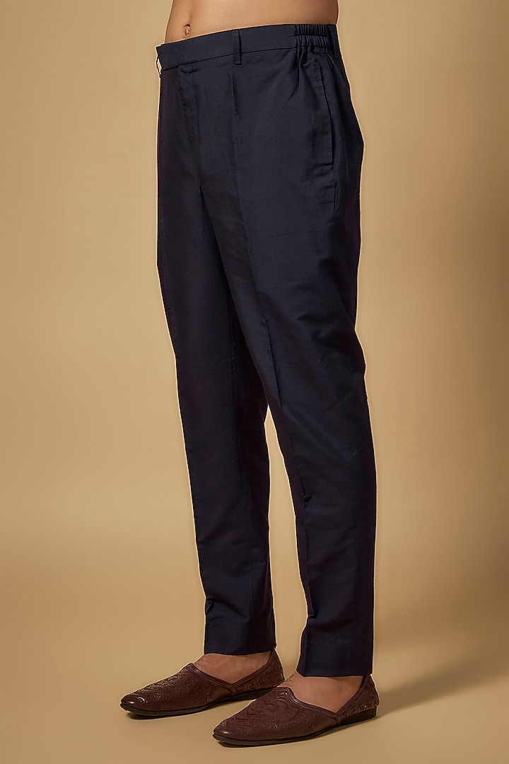 Midnight Blue Silk Embroidered Wedding Sherwani Set by Vanshik at Pernia's Pop Up Shop