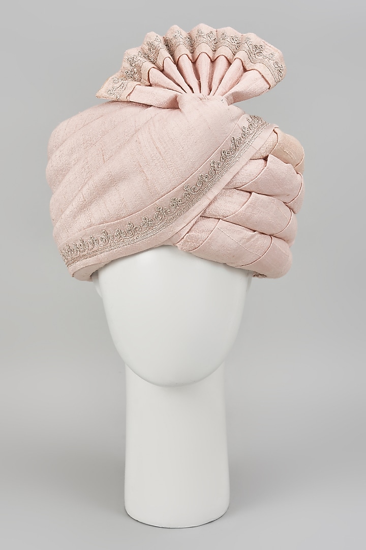 Blush Pink Raw Silk Dori Embroidered Safa by Vanshik