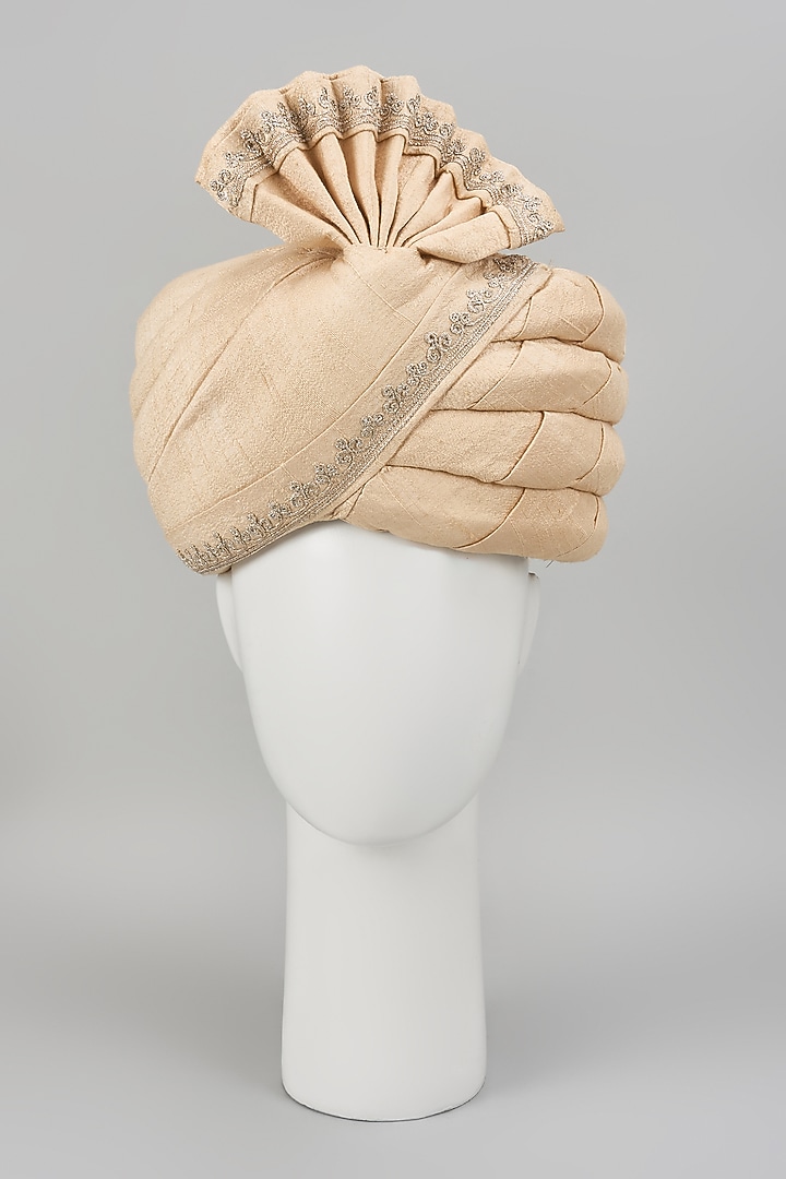 Beige Raw Silk Dori Embroidered Safa by Vanshik