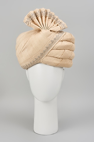 Beige Raw Silk Dori Embroidered Safa by Vanshik