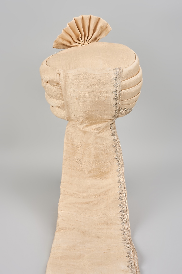 Beige Raw Silk Dori Embroidered Safa by Vanshik at Pernia's Pop Up Shop