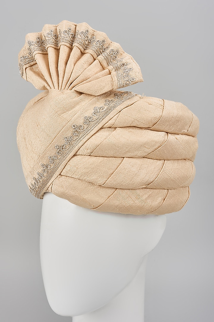 Beige Raw Silk Dori Embroidered Safa by Vanshik at Pernia's Pop Up Shop