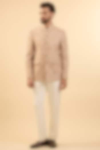 Cream Silk Groom Bandhgala Set by Vanshik at Pernia's Pop Up Shop