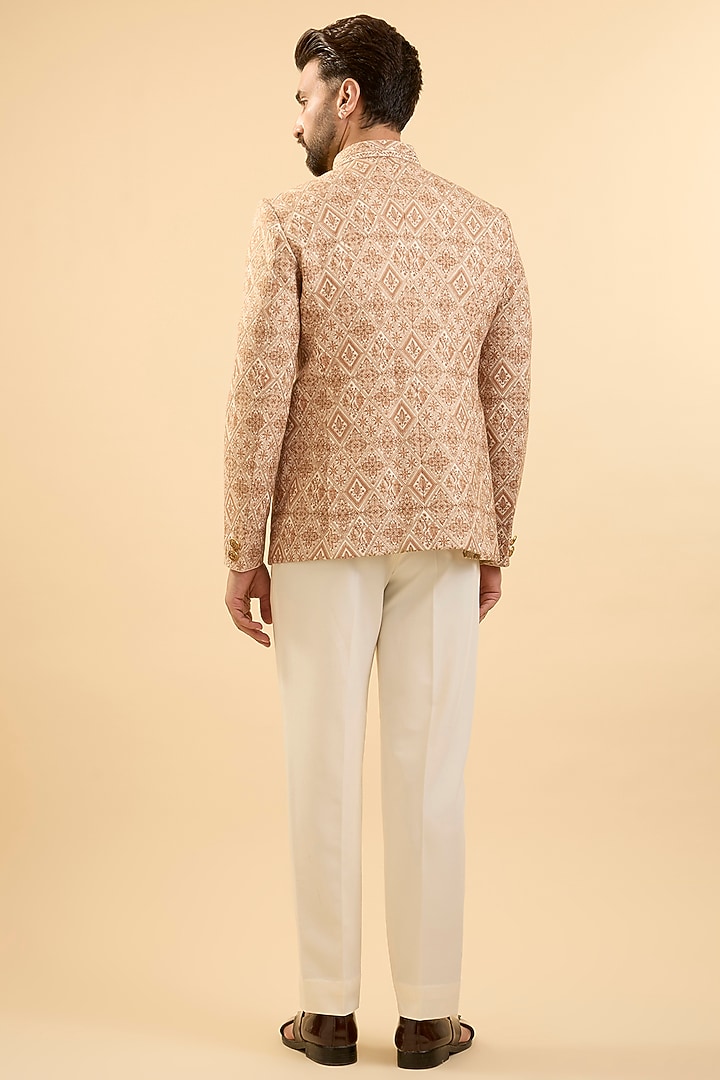 Cream Silk Groom Bandhgala Set by Vanshik at Pernia's Pop Up Shop