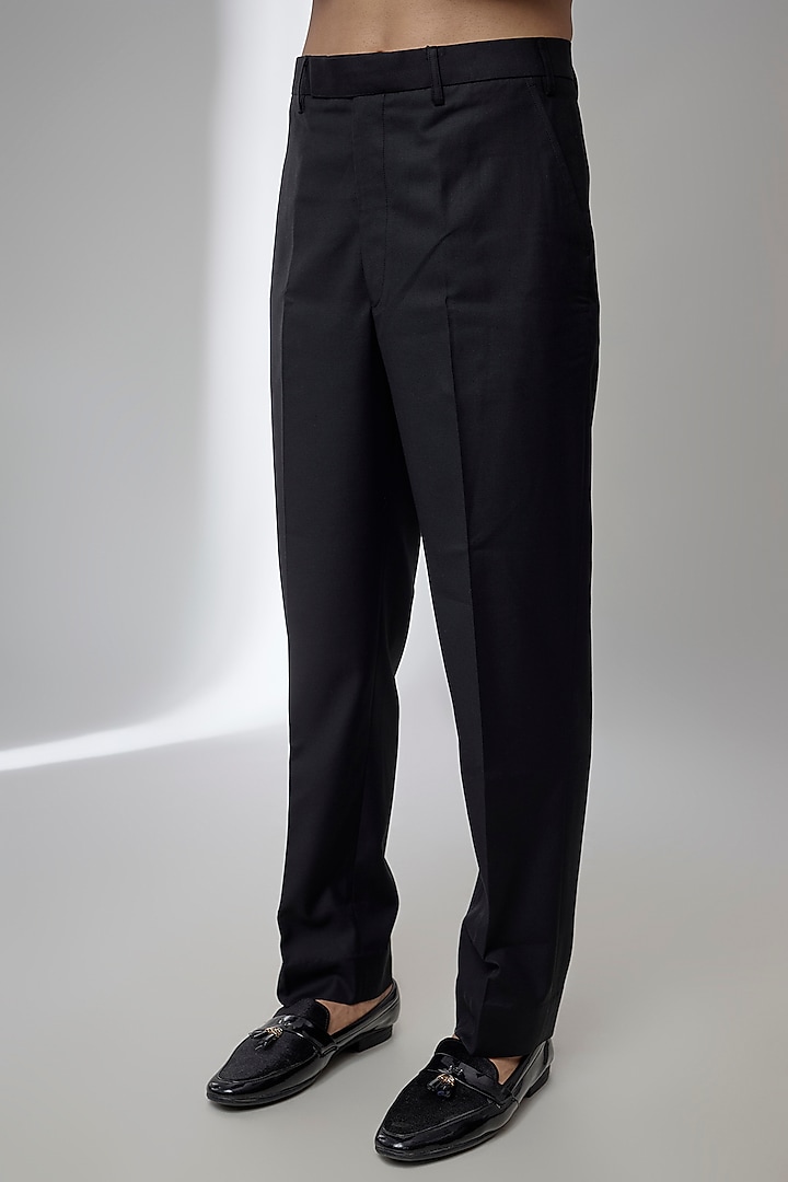 Black Silk Groom Bandhgala Set by Vanshik at Pernia's Pop Up Shop