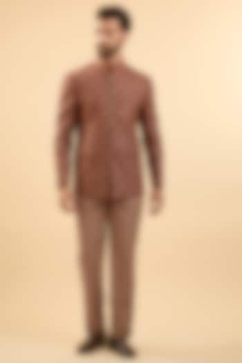 Brown Silk Groom Bandhgala Set by Vanshik at Pernia's Pop Up Shop