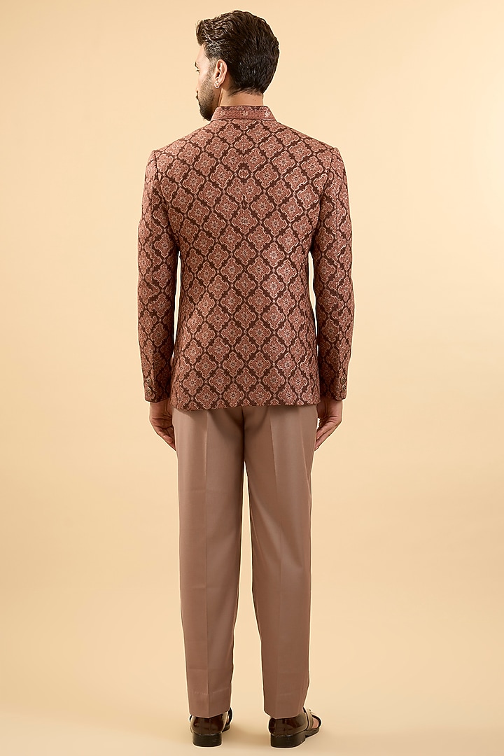 Brown Silk Groom Bandhgala Set by Vanshik at Pernia's Pop Up Shop