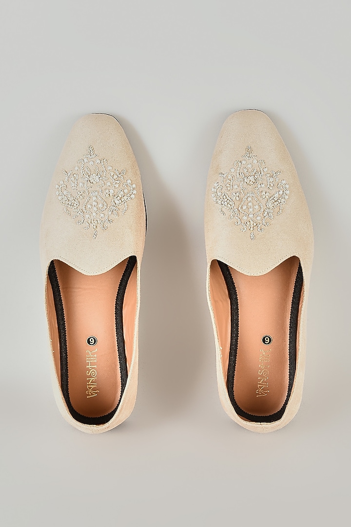 Beige Leather Juttis by Vanshik at Pernia's Pop Up Shop